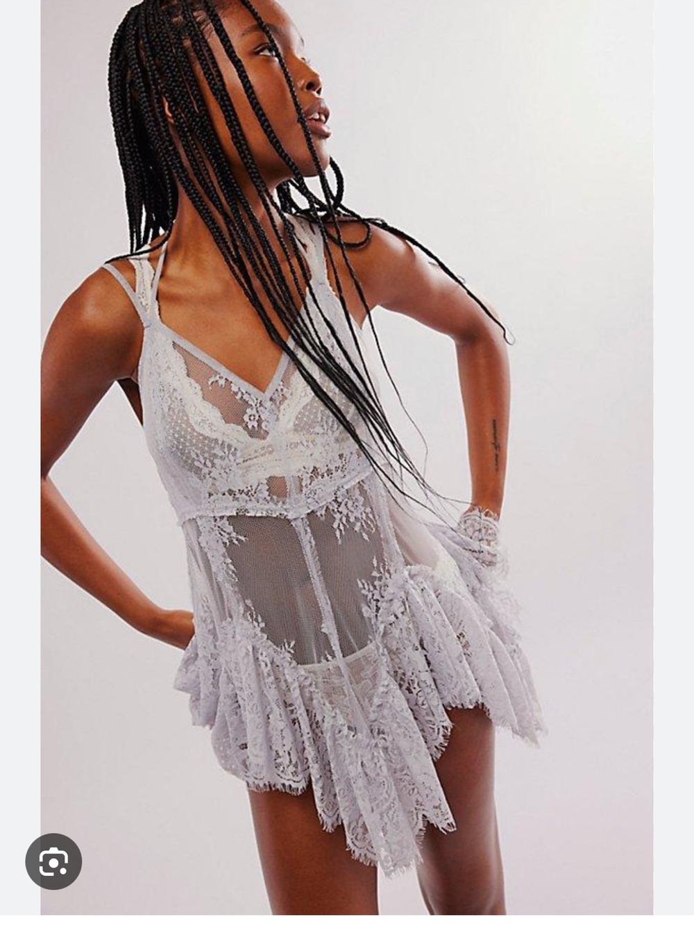 Free People Dream Walk Lace Fairy Ruffles Hem Tunic Top In Harbor Mist S